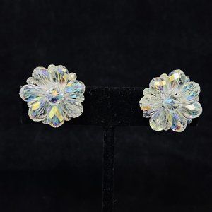 Vintage Aurora Borealis Glass Bead Clip On Earrings (4988)